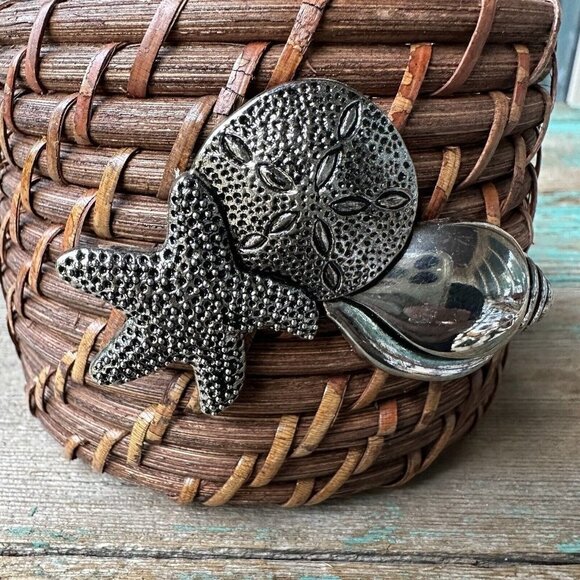 Woven Basket 3.25" Bottle Cradle Cork Holder 5 Cocktail Forks Seashells Beachy - Picture 6 of 12